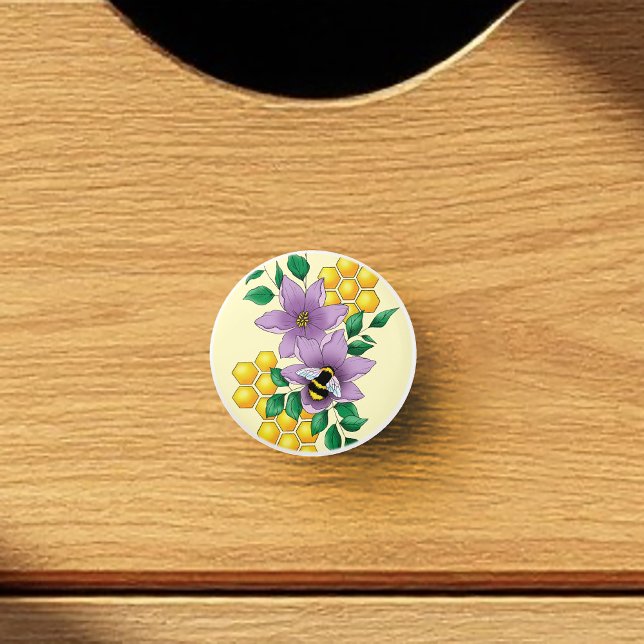 Bumblebee Lavender Flowers Yellow Ceramic Knob (Creator Uploaded)