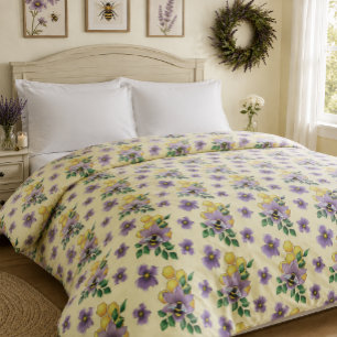 Bumblebee Lavender Flowers Yellow Duvet Cover