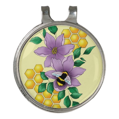 Bumblebee Lavender Flowers Yellow Golf Hat Clip