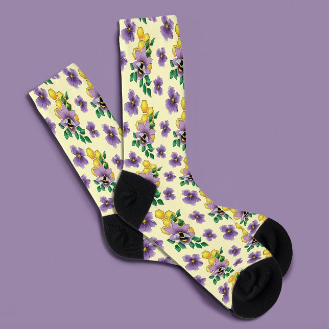 Bumblebee Lavender Flowers Yellow Socks (Creator Uploaded)
