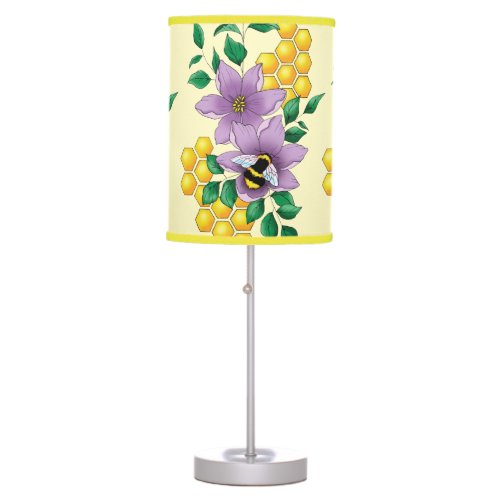 Bumblebee Lavender Flowers Yellow Table Lamp