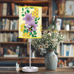 Bumblebee Lavender Flowers Yellow Table Lamp