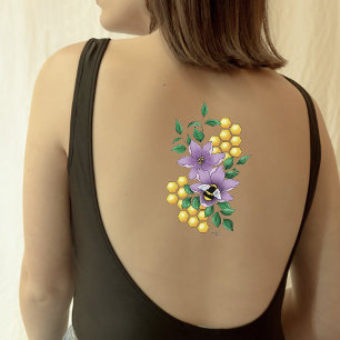 Bumblebee Lavender Flowers Yellow Temporary Tattoos