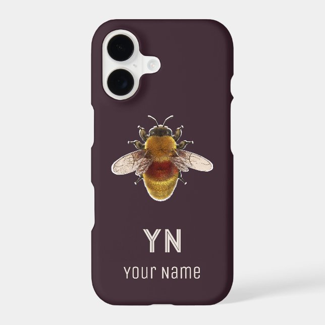 Personalized Bumblebee Monogram Plum Noir iPhone Case with Custom Initials and Name