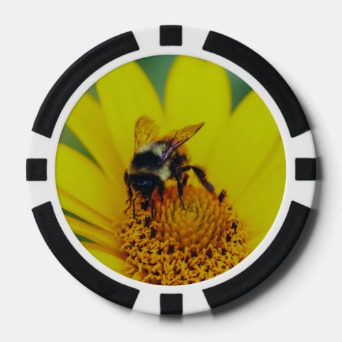 Bumblebee on a yellow flower macro poker chips