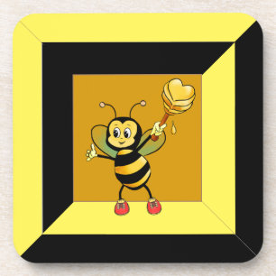 Bumblebee on Black & Yellow Geometric Shape Beverage Coaster