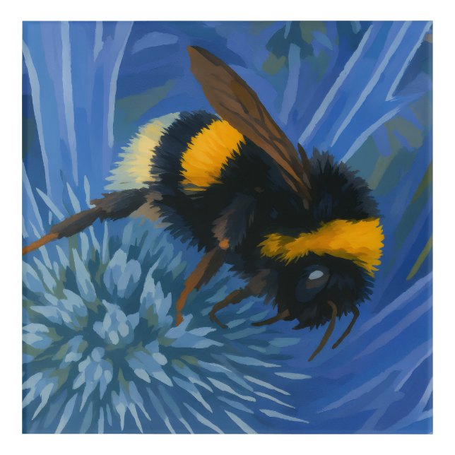 Bumblebee on Blue Thistle Acrylic Print (Front)