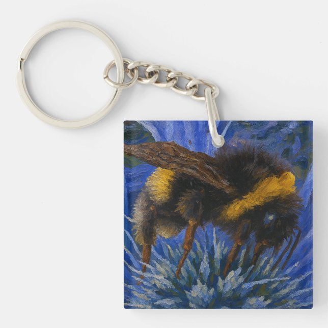 Bumblebee on Blue Thistle Keychain (Front)