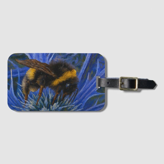 Bumblebee on Blue Thistle Luggage Tag (Front Horizontal)