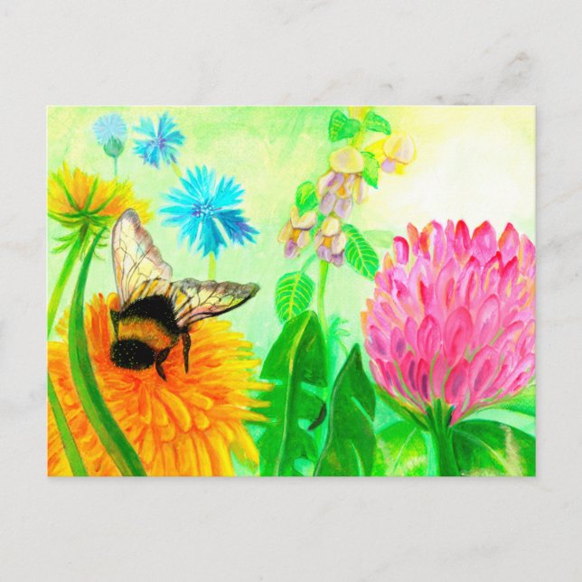 Bumblebee on dandelion  holiday postcard (Front)