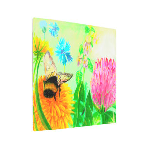 Bumblebee on dandelion metal print