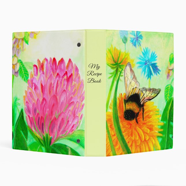 Bumblebee on dandelion Recipe Book 3 Ring Binder (Background)