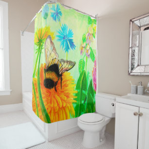 Bumblebee on dandelion  shower curtain