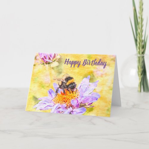 Bumblebee On Flower Birthday Card