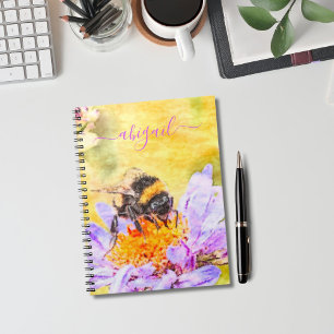 Bumblebee On Flower Custom Name Notebook