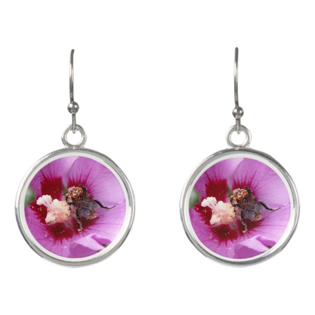 Bumblebee on Hibiscus Flower Earrings (Front)