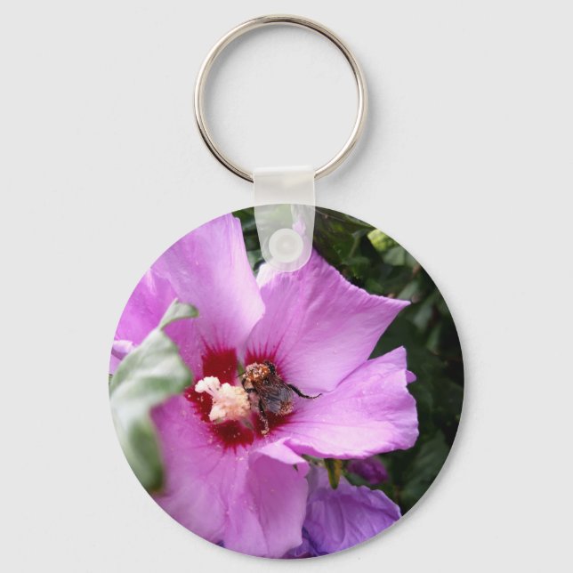 Bumblebee on Hibiscus Flower Keychain (Front)