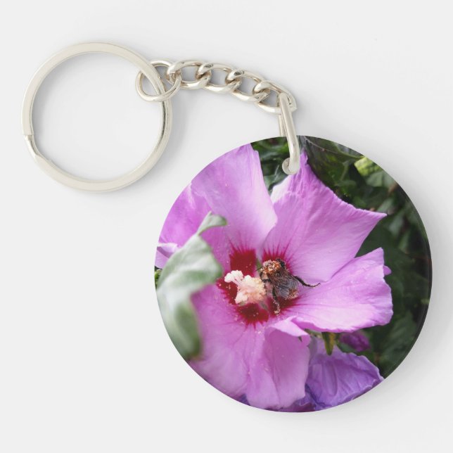 Bumblebee on Hibiscus Flower Keychain (Front)