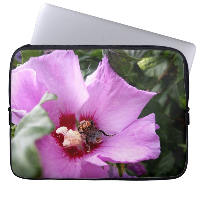 Bumblebee on Hibiscus Flower Laptop Sleeve (Front)