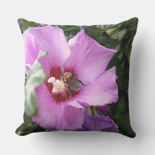 Bumblebee on Hibiscus Flower Outdoor Pillow