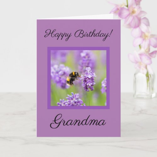 Bumblebee On Lavender Happy Birthday Card