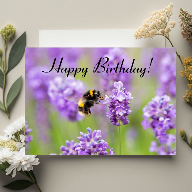 Bumblebee On Lavender Happy Birthday Card (Creator Uploaded)