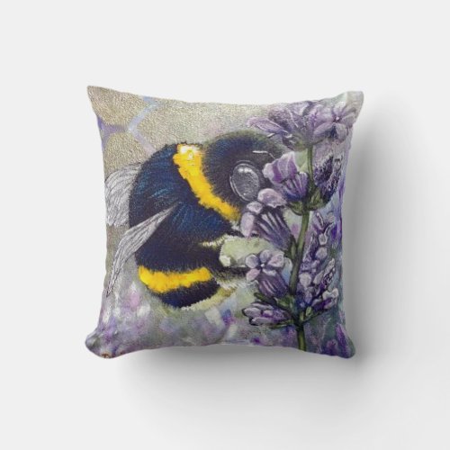 Bumblebee on Lavender Reversible  Throw Pillow