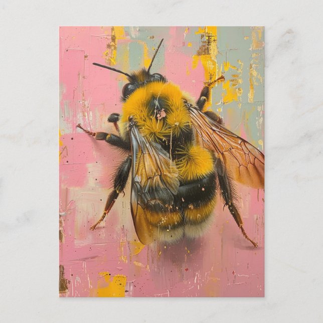 Bumblebee on Pink and Yellow Postcard (Front)