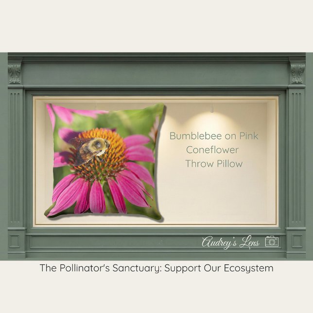 Bumblebee on Pink Coneflower Throw Pillow (Creator Uploaded)