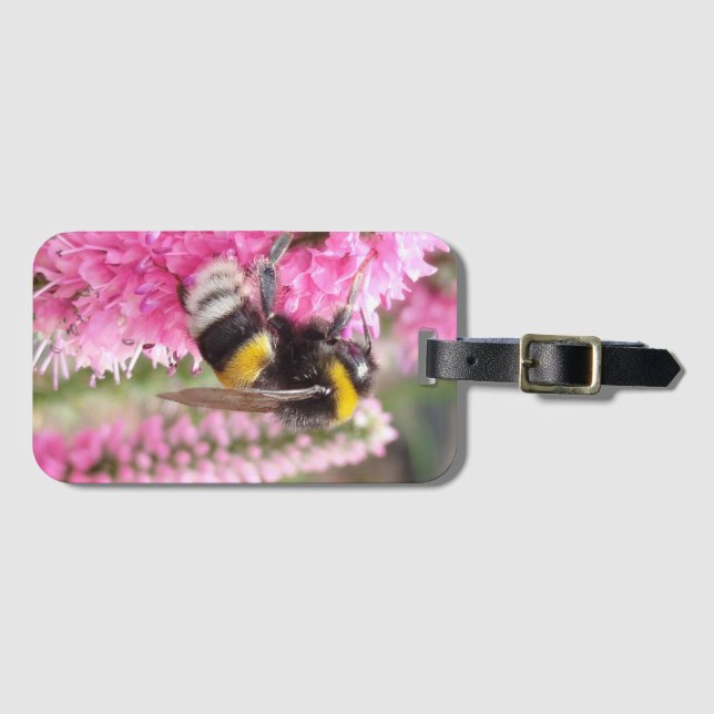Bumblebee on Pink Flowers  Luggage Tag (Front Horizontal)