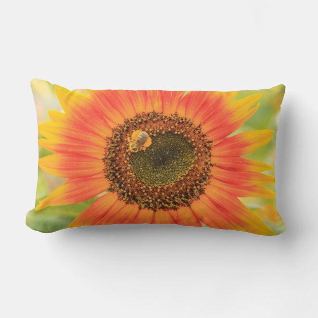 Bumblebee on sunflower, Community Garden Lumbar Pillow (Front)