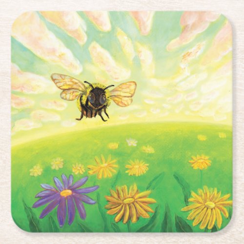 Bumblebee on the Horizon Square Paper Coaster