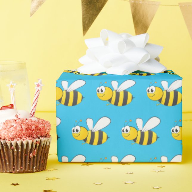 Bumblebee on Turquoise Blue Wrapping Paper (Birthday Party)