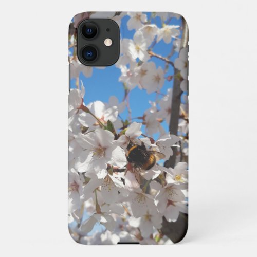 Bumblebee on wild cherry bloom iPhone 11 case