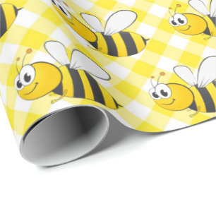 Bumblebee On Yellow Gingham Wrapping Paper