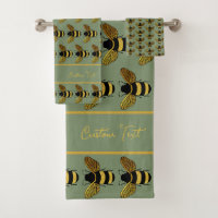 BUMBLEBEE PATTERN YELLOW GOLD BLACK BEE ON GREEN