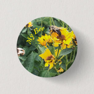 Bumblebee Pollinating a Yellow Flower Button
