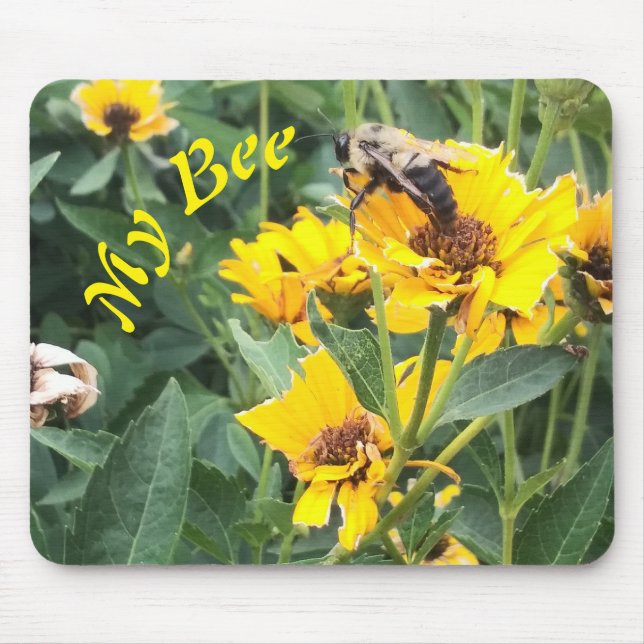 Bumblebee Pollinating a Yellow Flower Mouse Pad (Front)