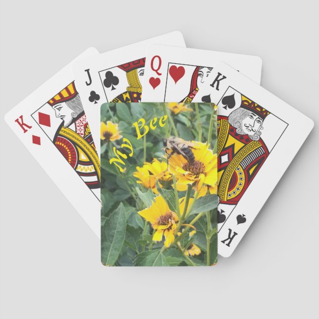 Bumblebee Pollinating a Yellow Flower Poker Cards (Back)