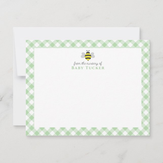 Bumblebee Preppy New Baby Stationery Thank You Note Card (Front)