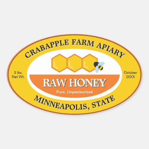 Bumblebee Raw Honey Yellow Gold Beekeeper Oval Sticker