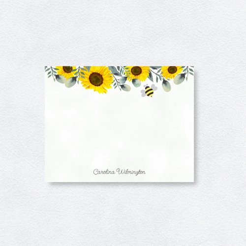 Bumblebee Sunflowers Eucalyptus Stationery Note Card