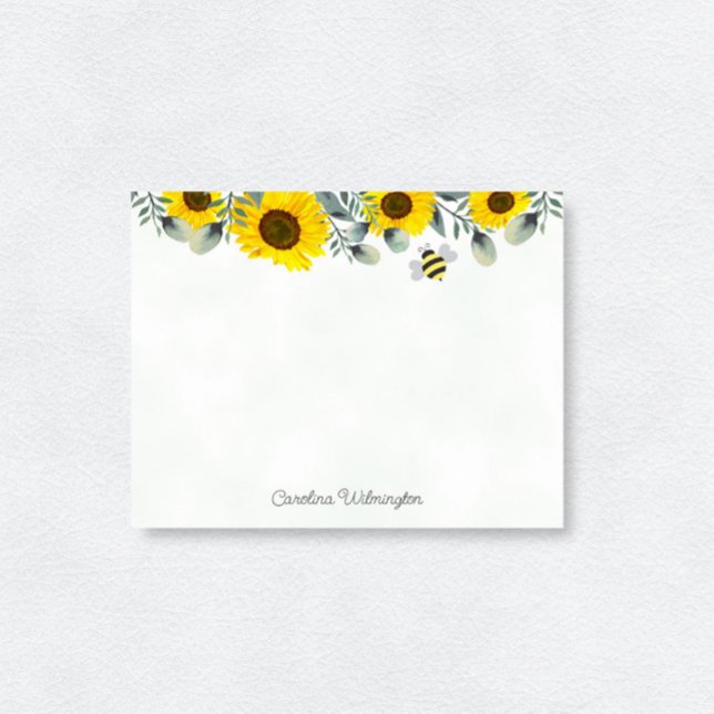 Bumblebee Sunflowers Eucalyptus Stationery Note Card (Creator Uploaded)