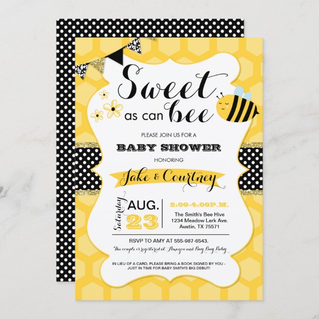 Bumblebee Sweet As Can Bee Baby Shower Invitation (Front/Back)