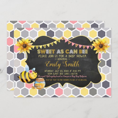 Bumblebee Sweet As Can Bee Girl Baby Shower Invitation