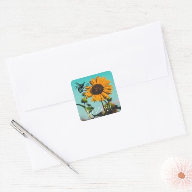 Bumblebee Tennis Player with Sunflower Square Sticker (Envelope)