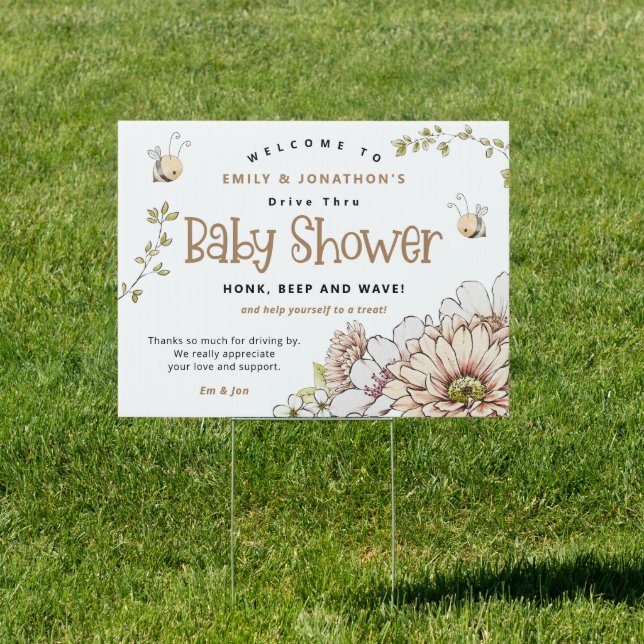 Bumblebee Welcome Drive By Baby Shower Gold Sign (Insitu)