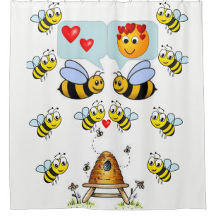 Bumblebee white yellow childrens showercurtain shower curtain