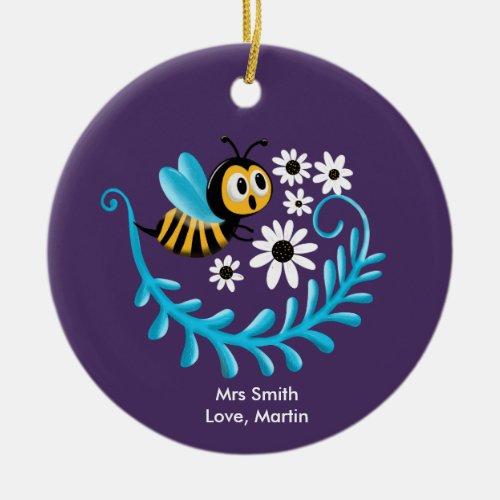 Bumblebee with daisy add your own quote ceramic ornament