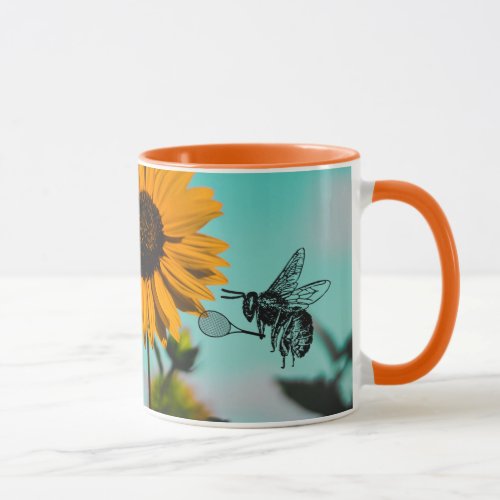 Bumblebee With Tennis Racket and Sunflower Mug